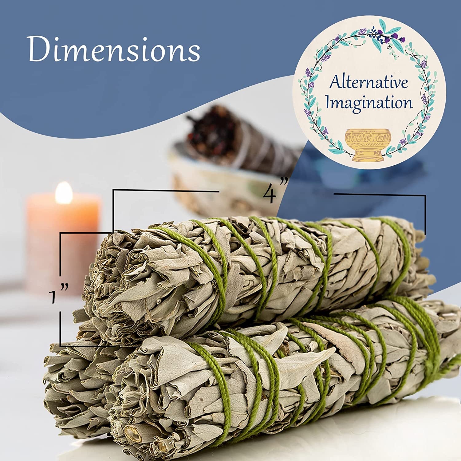 Alternative Imagination White Sage Bundles for Smudging, 3 Pk of 4" Bundles