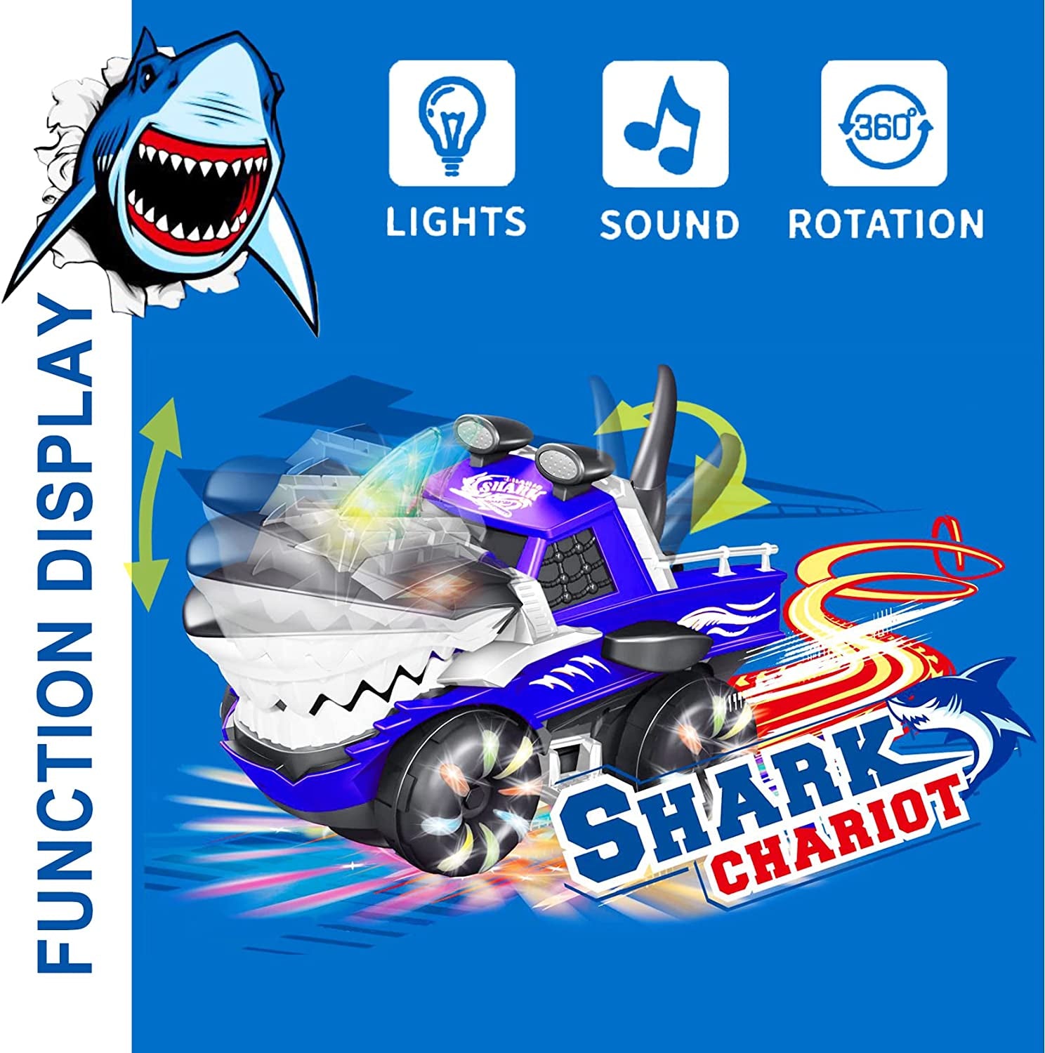 Toddler Monster Truck Toys, Shark Car Toys for Kids, Chomps and Shakes Megalodon Play Vehicles, Great Birthday & Christmas Gift for Boys and Girls(Blue)