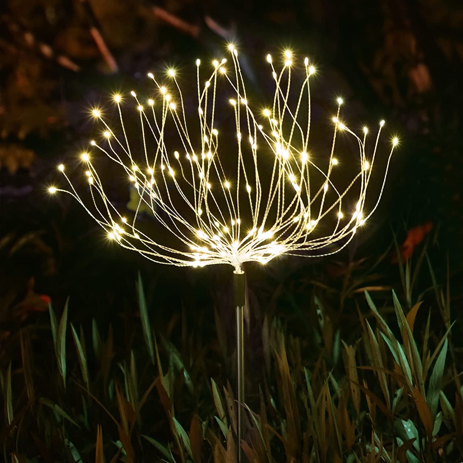 Ooklee Solar Firework Lights - 150 LED 8 Modes Outdoor Solar Garden Deorative Lights, Copper Wires String Landscape Stake Light for Walkway Patio Lawn Backyard Christmas Decoration (Cool White)