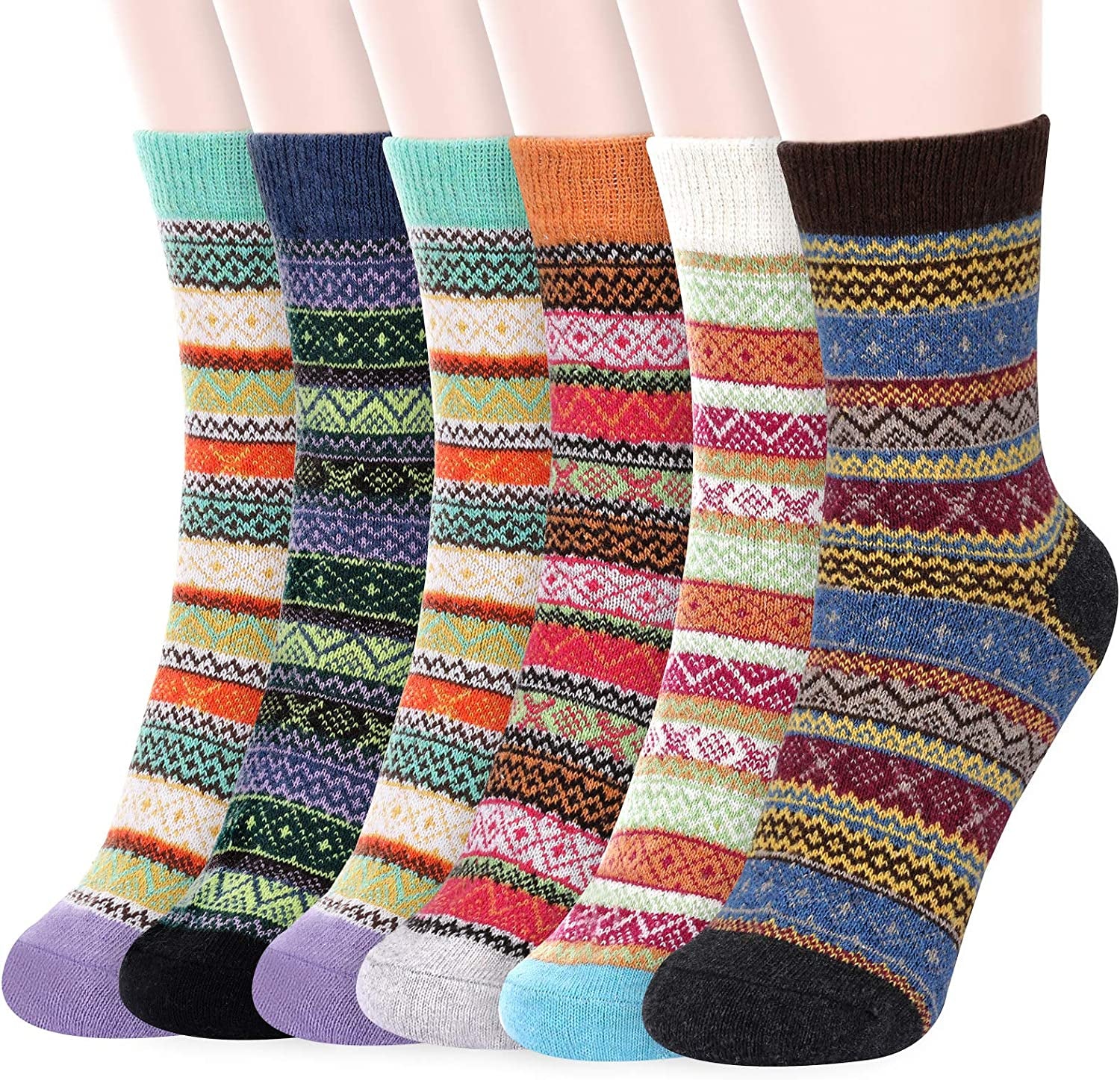 Womens Wool Socks, 6 Packs Wool Socks for Womens Mens Warm Socks Thick Knit Vintage Socks Winter Cozy Crew Socks Gifts