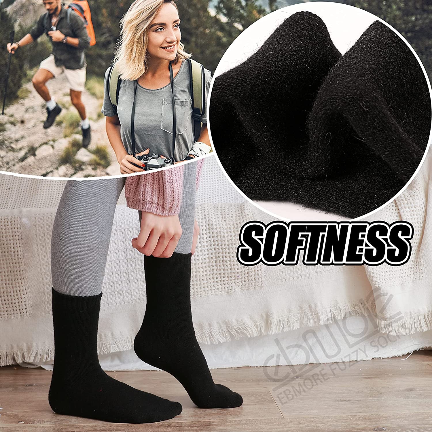  5 Pairs Women's Wool Socks Thermal Hiking Winter Boot Warm Thick Cozy Crew Comfy Work Socks for Ladies