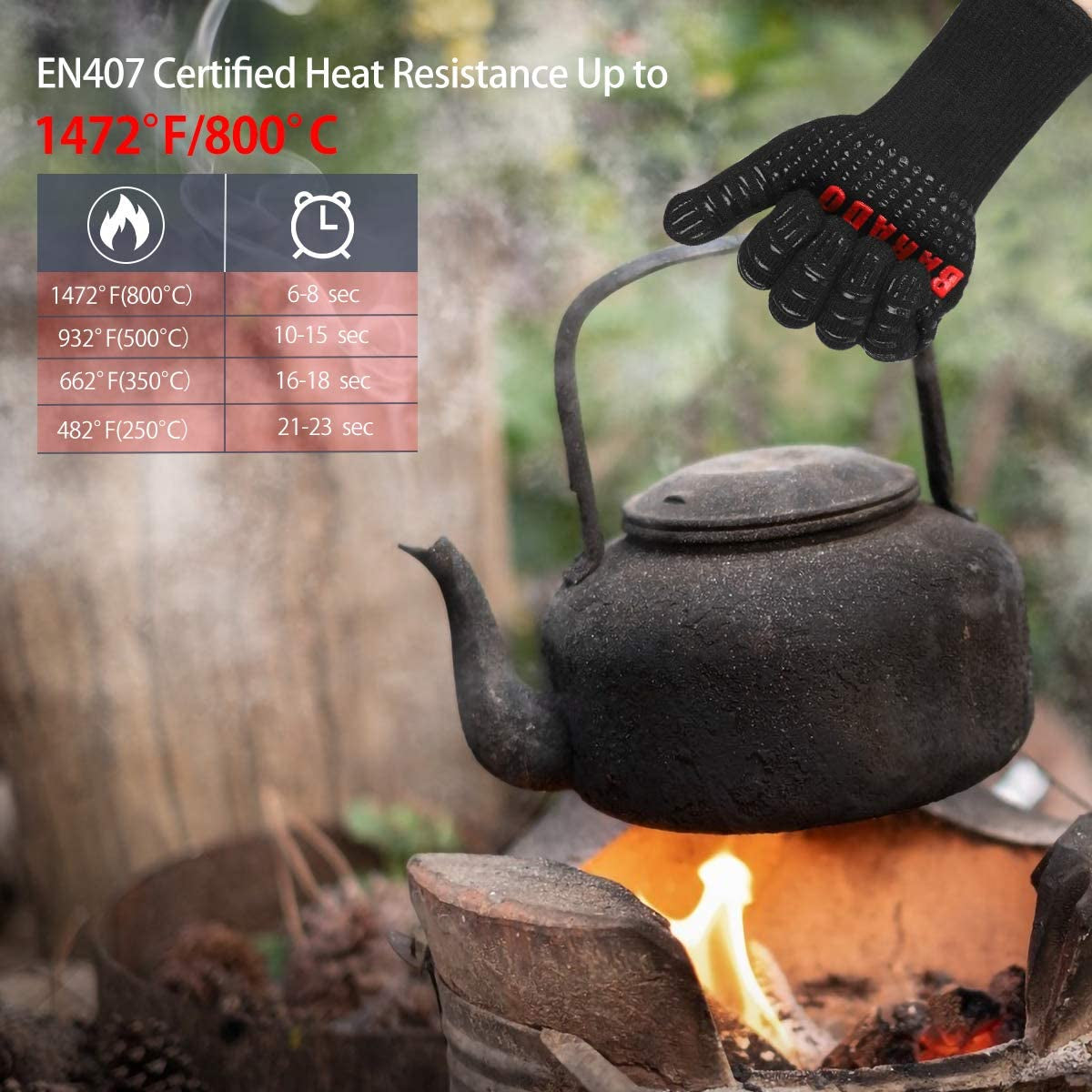 BBQ Gloves, Grill Gloves Extreme Heat Resistant, Barbecue Grilling Oven Gloves with Non-Slip Silicone Coating for Barbecue