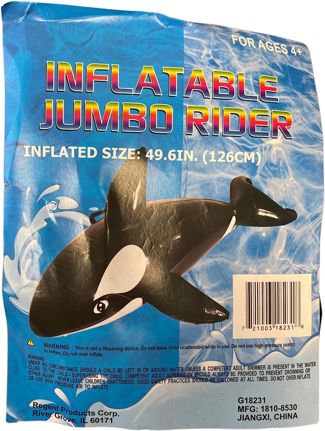 Inflatable Shark Pool Float- Jumbo Rider- Ride-On Pool Toy- Inflated Size 49.6 in- Ages 4+- Outdoor Swim Raft Toy- Summer Beach Floatie for Kids and Adults, White
