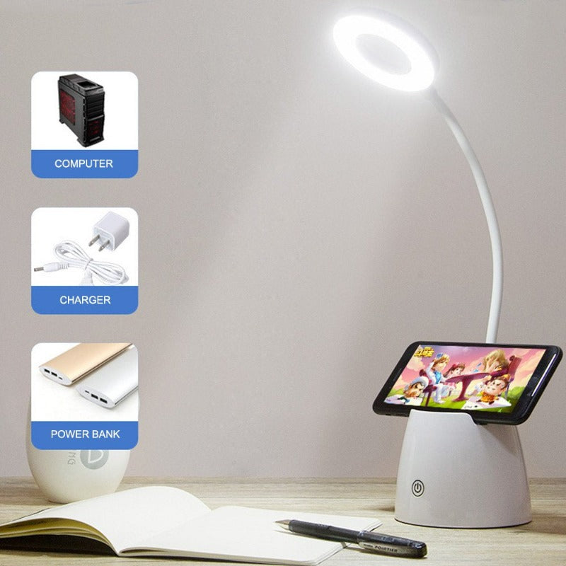  Desk Lamp LED USB Desktop Light with Pen Holder Flexible Touch Cordless Dimmable  Study Light 