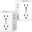 Multi Plug 6 Outlet Extender, 2 Pack Surge Protector Wall Splitter, 1800J Power Strip 3 Side Wide Spaced Adapter Multiple Charger Expander, Mountable Wall Tap for Office Home Travel ETL Listed
