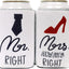 Mr & Mrs Can Cooler Sleeves - Set of 2 Neoprene Covers for Beer, Soda and More Universal Sleeve Design Holds Bottle and Cans - His and Hers Wedding Gift for Couples