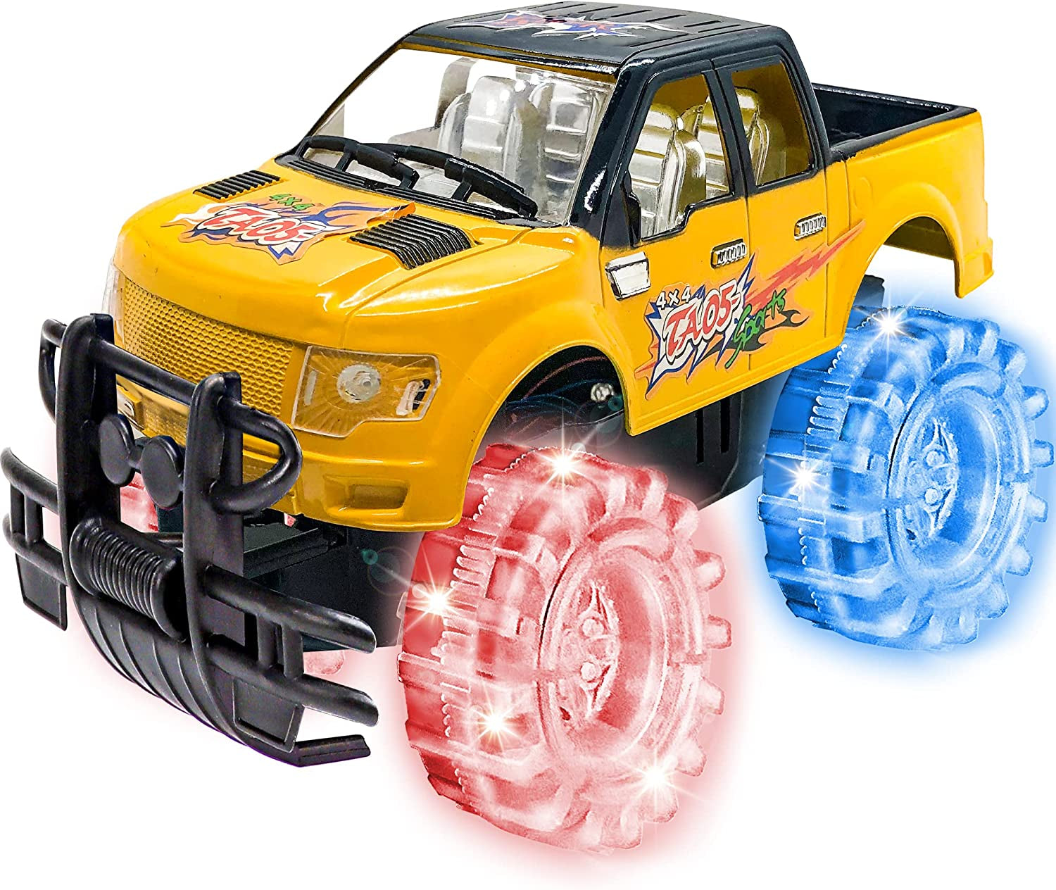 Artcreativity Light up Yellow & Black Monster Truck, 1 Piece, 8 Inch Monster Truck with Flashing LED Tires & Batteries, Push N Go Car Toys for Kids, Fun Gift for Boys & Girls Ages 3 & Up