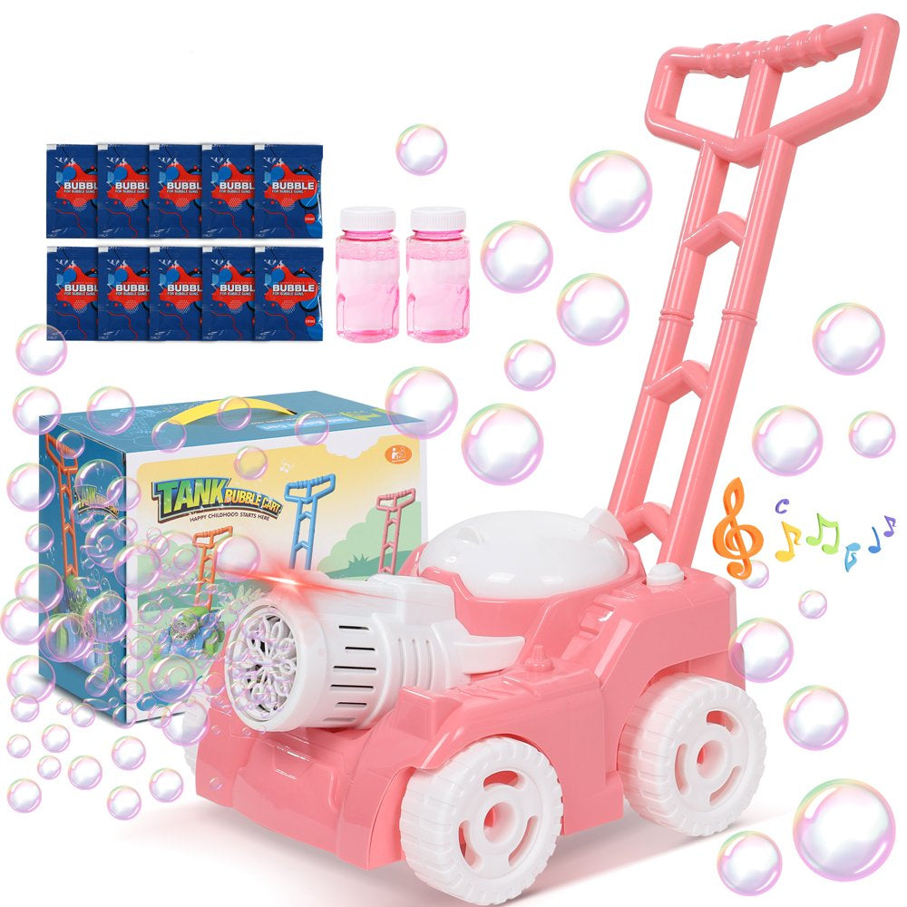 Bubble Lawn Mower,Bubble Machine for Kids Toddlers, Outdoor Summer Garden Push Toy Bubble Toys Birthday Gift for Preschool Boy or Girl 2+(Pink & White)