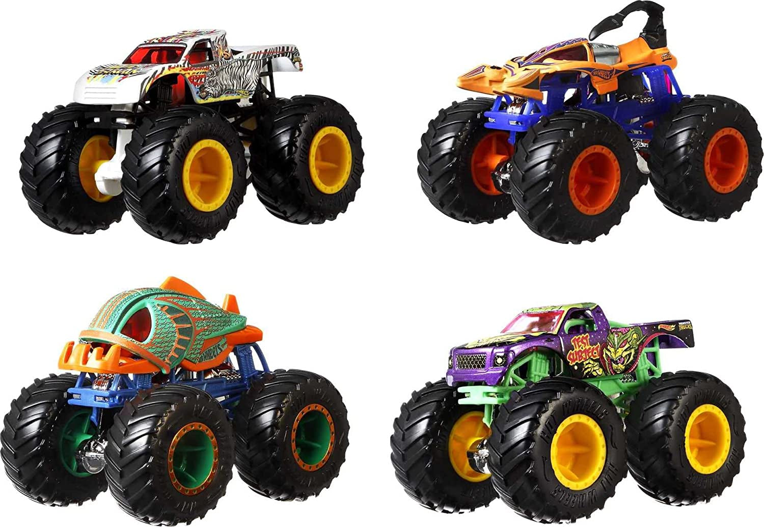 ​Hot Wheels Monster Trucks 1:64 Scale 4-Pack with Giant Wheels Gift Idea for Kids 3 to 6 Years Old [Sytles May Vary]