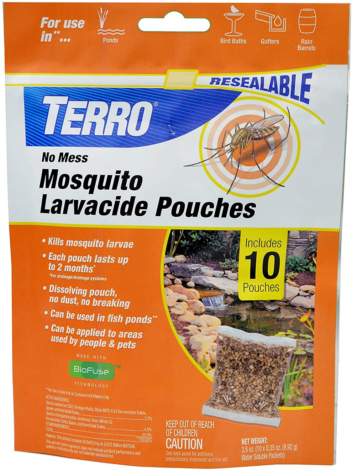 Terro T1210 No Mess Mosquito Larvacide Pouches - 10 Pouches Included