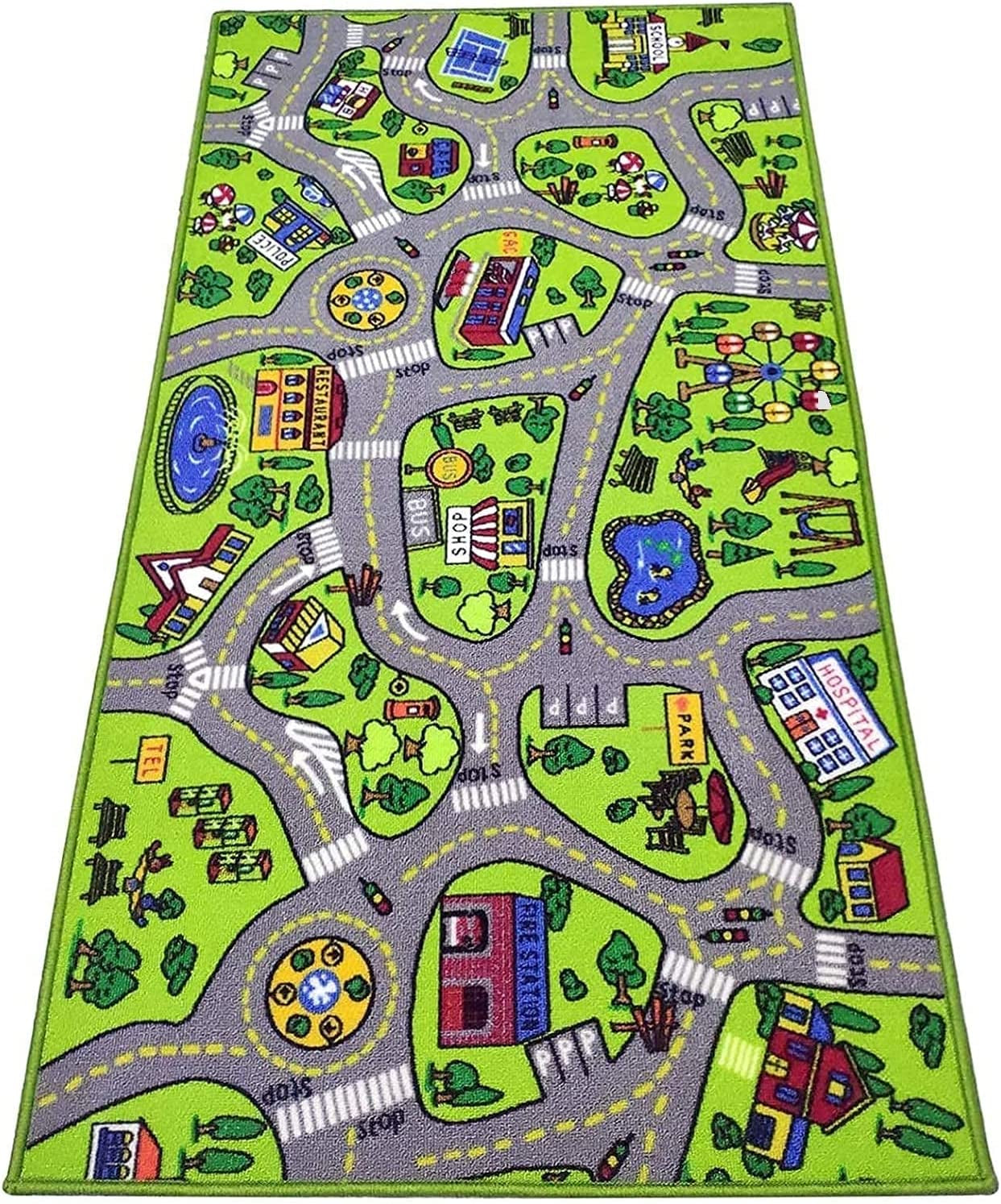 Kids Playmat Car Rug -Educational Car Rugs for Kids Road and Traffic Carpet Multi Color Play Rug - Kids Rugs for Playroom & Kids Bedroom Best Car Rugs for Kids and Kids Play Rug Ages 3 4 5 6