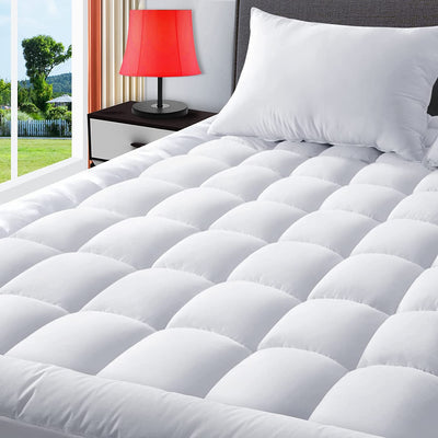 TEXARTIST King Mattress Pad Cooling Quilted Mattress Cover Cotton Pillow Top Mattress Protector Fitted 8-21” Deep Pocket Breathable Soft Mattress Topper