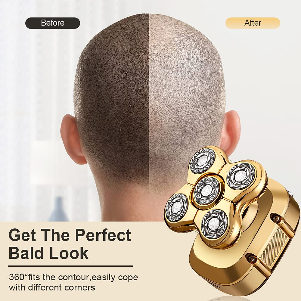 Bald Head Shaver for Men, 5 in 1 Electric Razors for Men, Electric Head Razor Shaver for Men Bald Head, Grooming Head Shaver, Gold Shaver