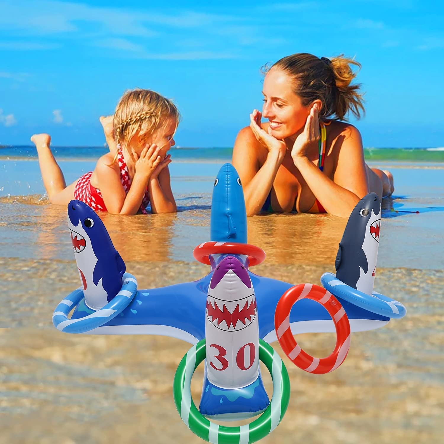 Inflatable Pool Ring Toss, Pool Toys for Kids with 6pcs Rings, Swimming Pool Games for Adults and Family
