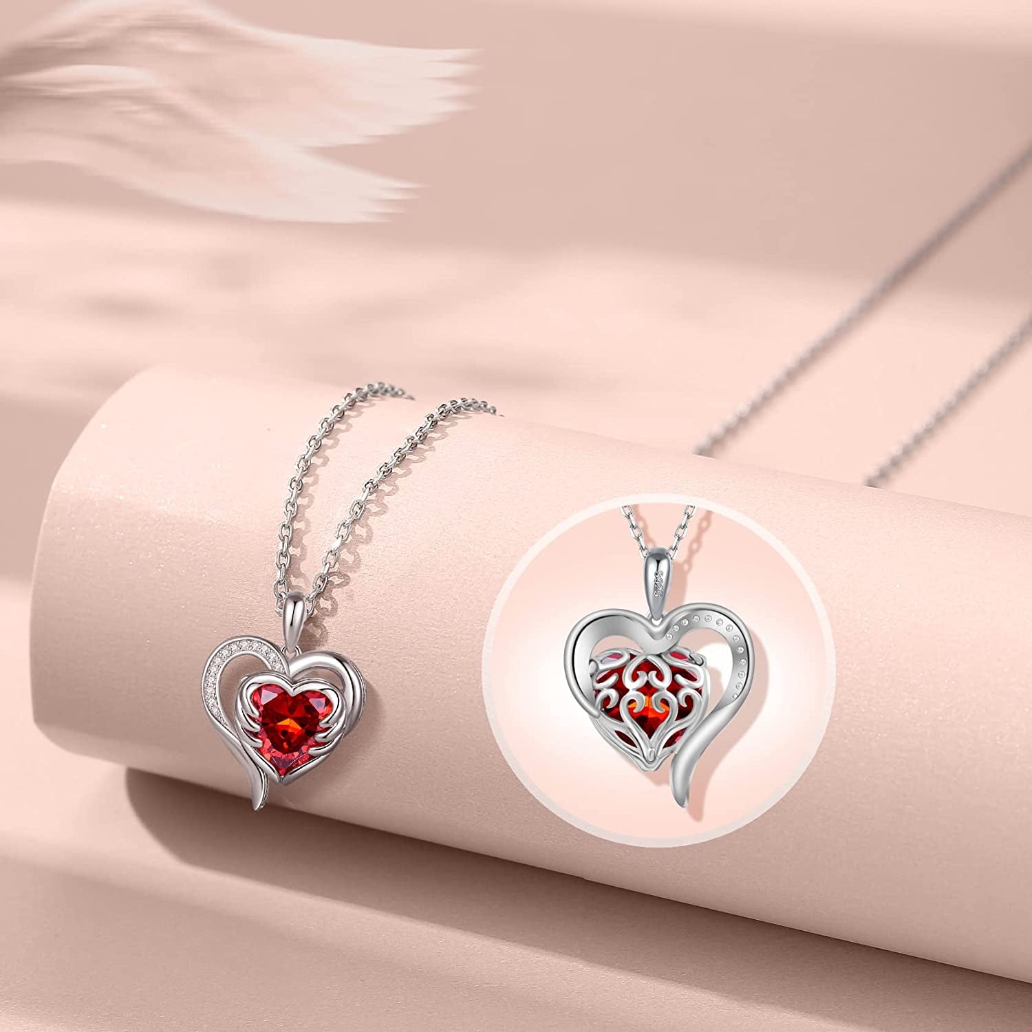  July Birthstone Ruby 925 Sterling Silver Necklaces for Women 