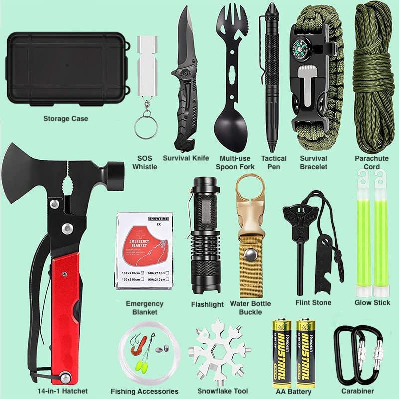 15-In-1 Survival Kit, Emergency Survival Gear and Equipment Supplies Kit, for Families Outdoors Camping Hiking Adventures, Gifts for Men Dad Husband Teenage Boy