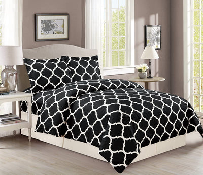 3 Piece Double Brushed Microfiber Geo Quatrefoil Trellis Lattice Duvet Cover Set, 3Pc Luxury Soft