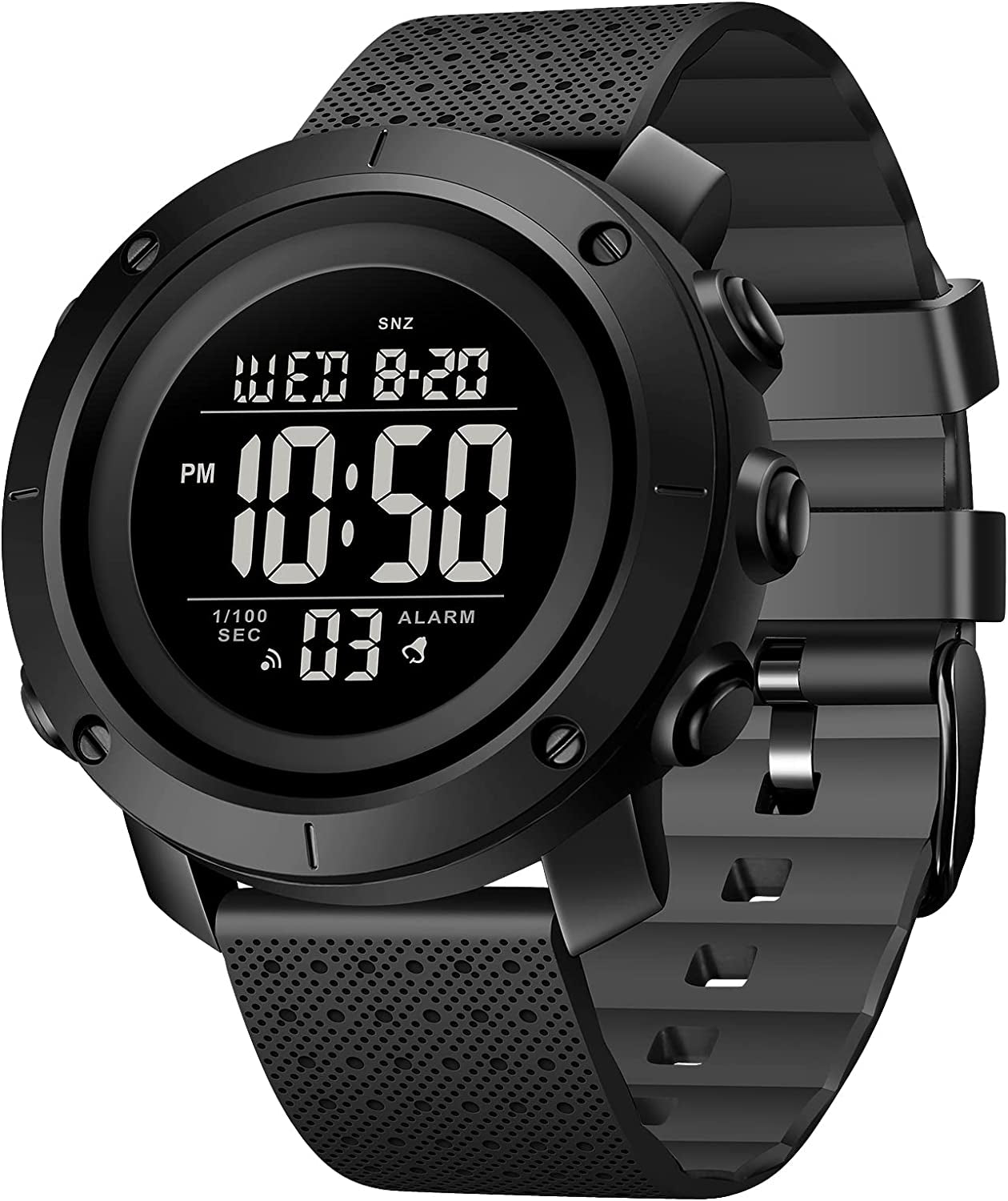Men's Digital Sports Military Watch Large Face Simple Wrist Watches Fashion LED Digital Display Silicone Band Watches with Stopwatch Alarm