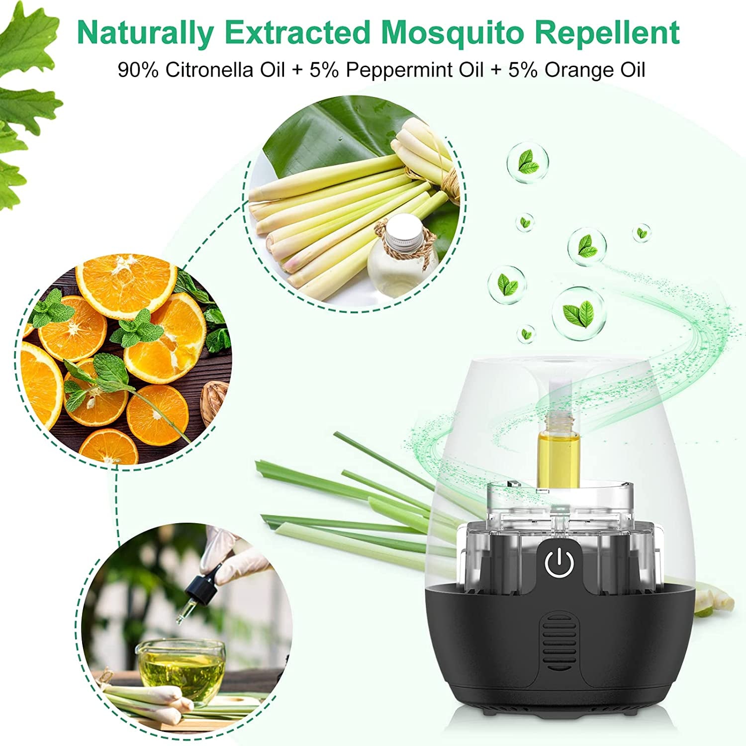 Mosquito Repellent Outdoor, 100% Natural Citronella Oil Mosquito Repeller Indoors [Infant Grade], DEET-Free, Portable Rechargeable Bug Mosquito Control for Patio, Room, Yard, Trip, 2X Refills