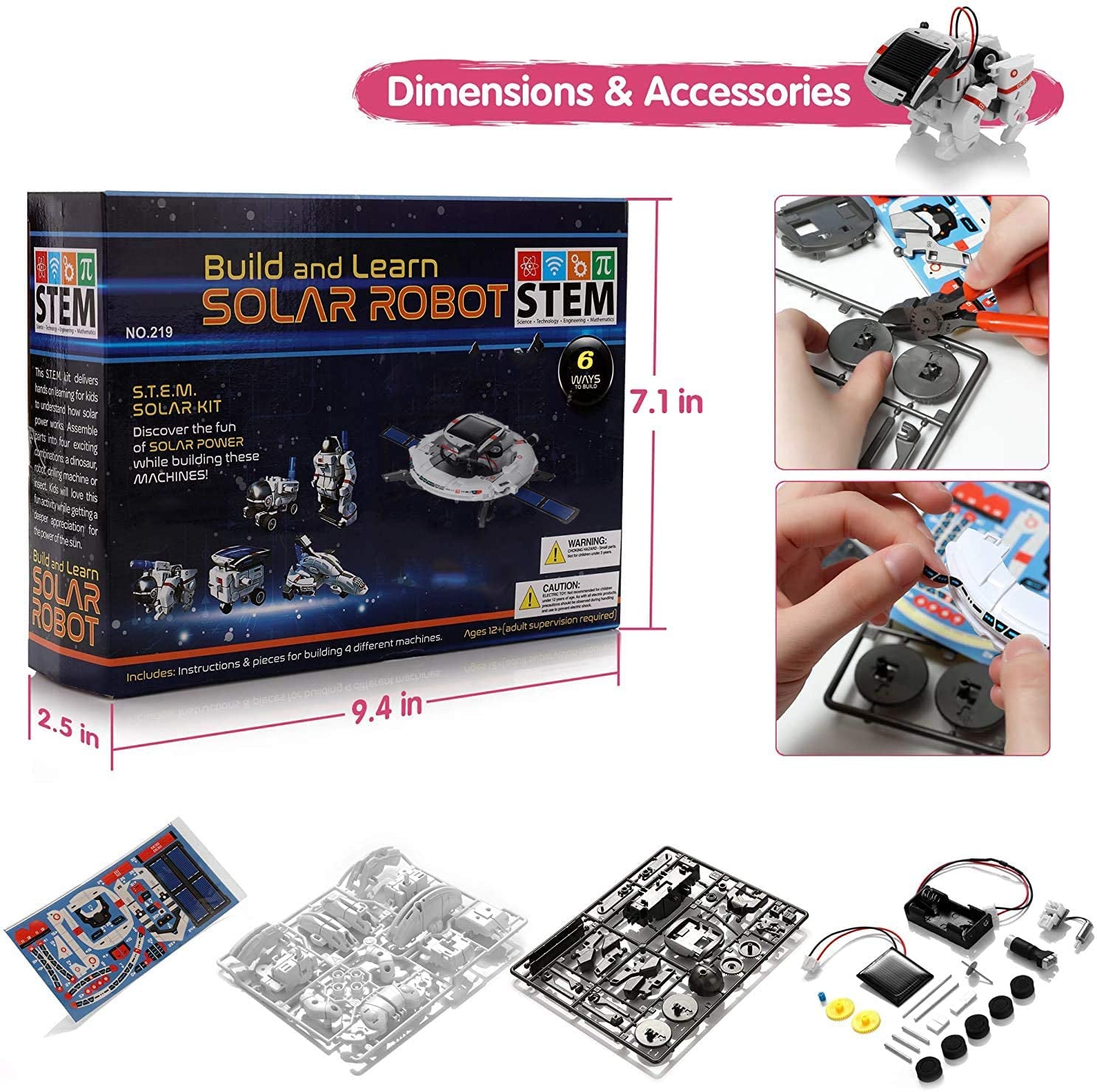 Solar Robot Toys 6 in 1 Learning Kits Educational Space Moon Exploration Fleet Building Experiment Toys DIY Solar Power Science 