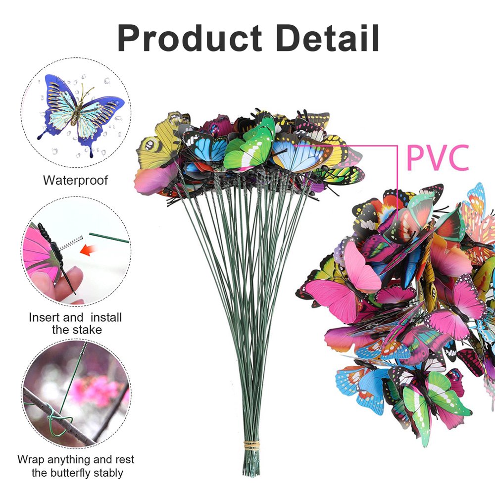 50Pcs Garden Butterfly Stakes - Garden Ornaments, Patio Decor Butterfly Yard Stake Decorative for Outdoor