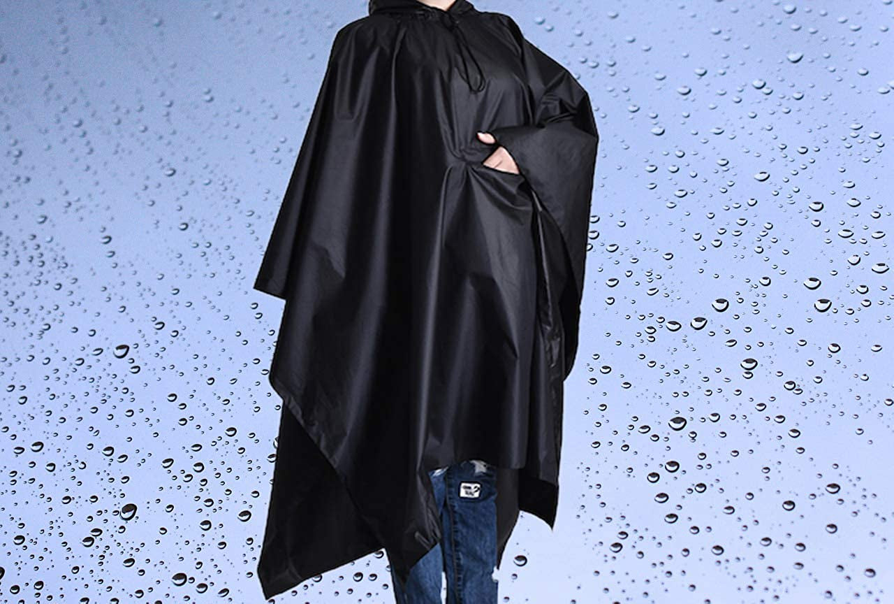  Black Rain Poncho - Waterproof Rain Gear for Women - Lightweight Travel Poncho