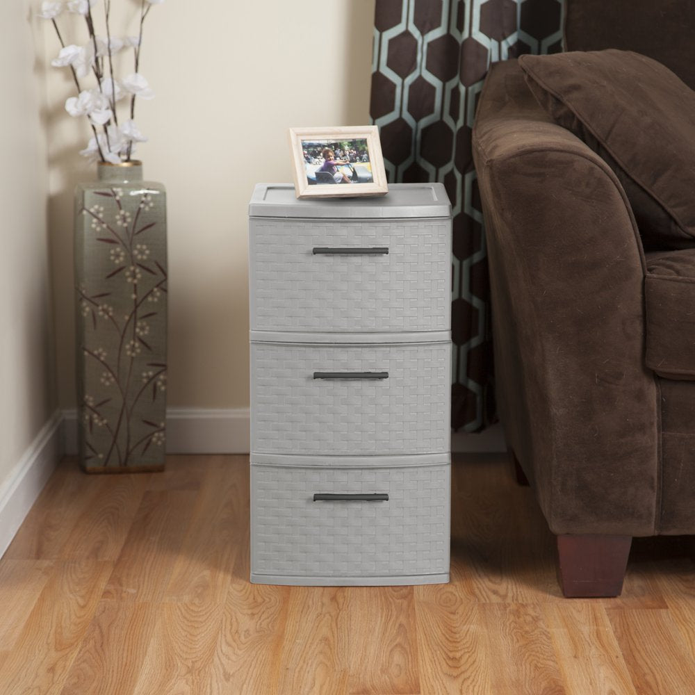 3 Drawer Weave Tower Plastic, Cement
