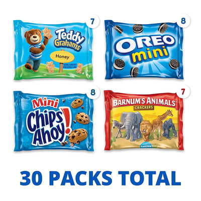 NABISCO Team Favorites Variety Pack, OREO Mini, CHIPS AHOY Mini, Teddy Grahams Honey & Barnum'S Animal Crackers, Snack Packs, Assorted, 1 Ounce (Pack of 30)