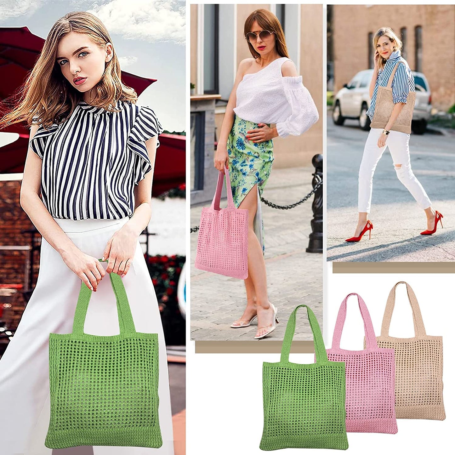  Straw Mesh Tote Bag for Women