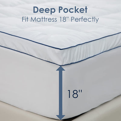 REDKEY Queen Size Mattress Pad Microfiber Flurry 3D Mattress Topper with 18'' Deep Pocket Soft Plush Mattress Protector Queen White