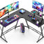 L Shaped Desk, Computer Corner Desk, Home Gaming Desk, Office Writing Workstation with Large Monitor Stand, Space-Saving, Easy to Assemble, Black