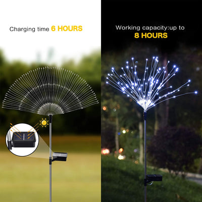 Ooklee Solar Firework Lights - 150 LED 8 Modes Outdoor Solar Garden Deorative Lights, Copper Wires String Landscape Stake Light for Walkway Patio Lawn Backyard Christmas Decoration (Cool White)