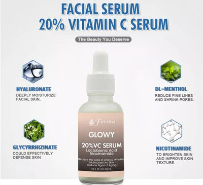  Vitamin C Facial Serum, Lactobionic Acid, Niacinamide, Ferulic Acid, Aloe Vera Extracts