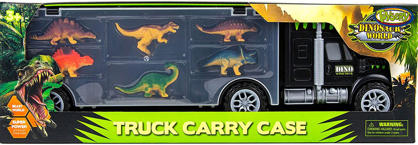 Dinosaur Transport Carrier Truck for Kids with 6 Vibrant Color Dinosaur Toys. Boys and Girls 3+ Years