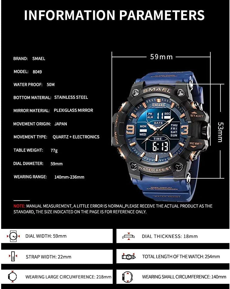 Men's Military Watches Outdoor Sports Digital Watch Waterproof LED Date Alarm Wrist Watches for Men