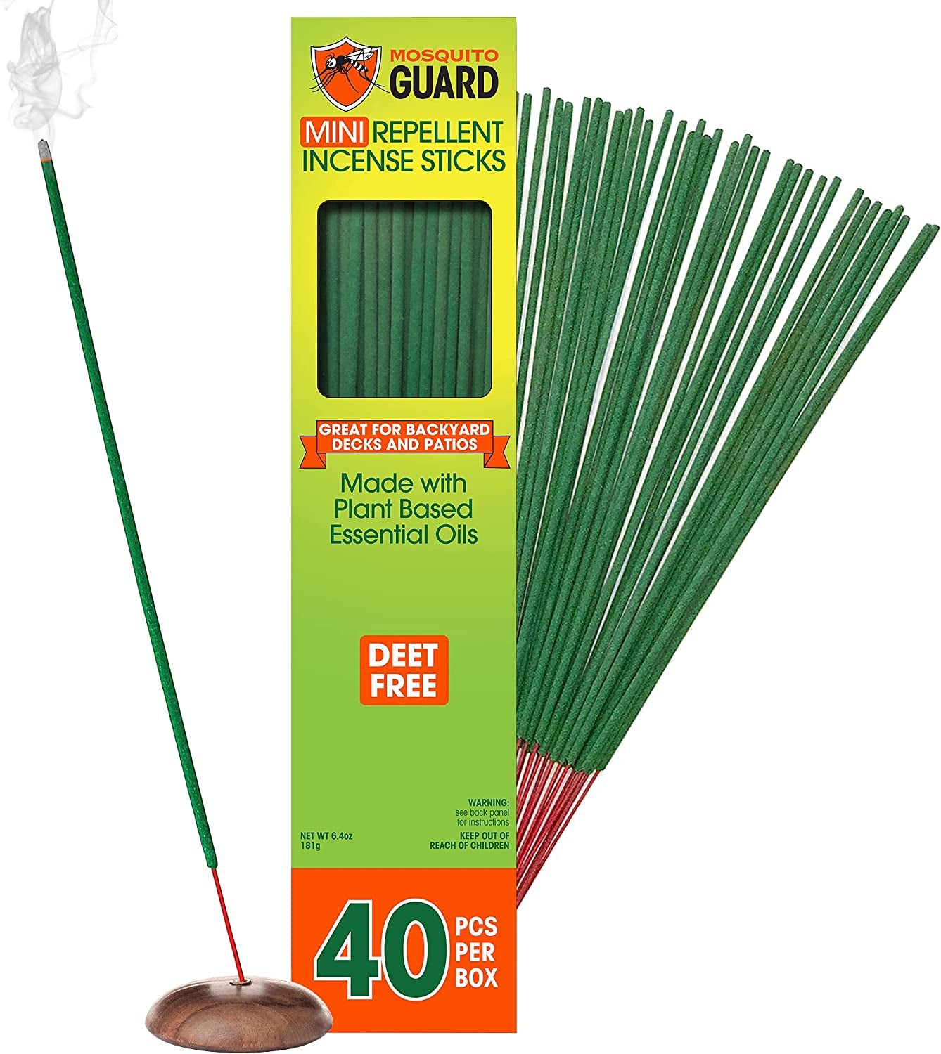 Mosquito Guard 40 Mosquito Repellent Sticks, DEET Free Plant-Based Mosquito Repellent Outdoor Patio Incense Sticks, Citronella Bug Repellent Outdoor