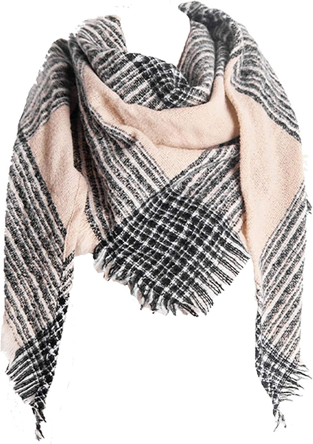 Womens Warm Scarf Triangle Shawls Winter Scarves Stripe Plaid Fichu Rough Surface