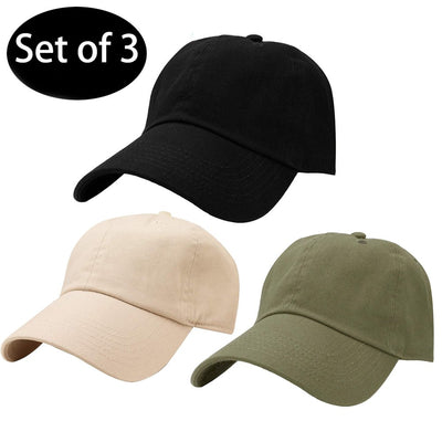 Set of 3 Adjustable One Size Fits All Solid Plain Baseball Hat