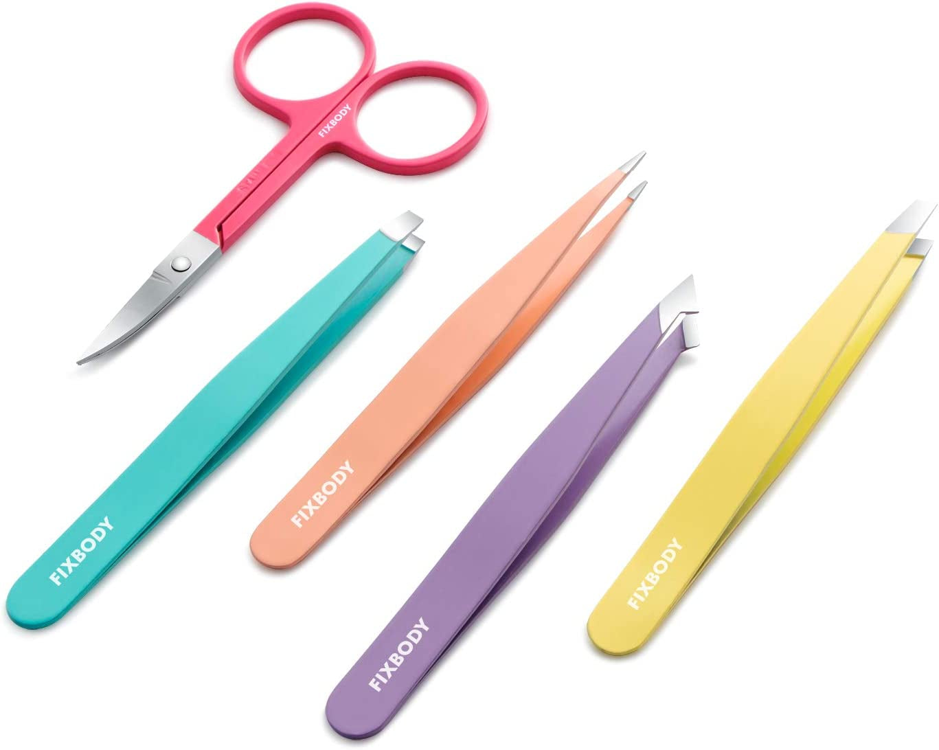  5-Piece - Professional Stainless Steel Tweezers with Curved Scissors