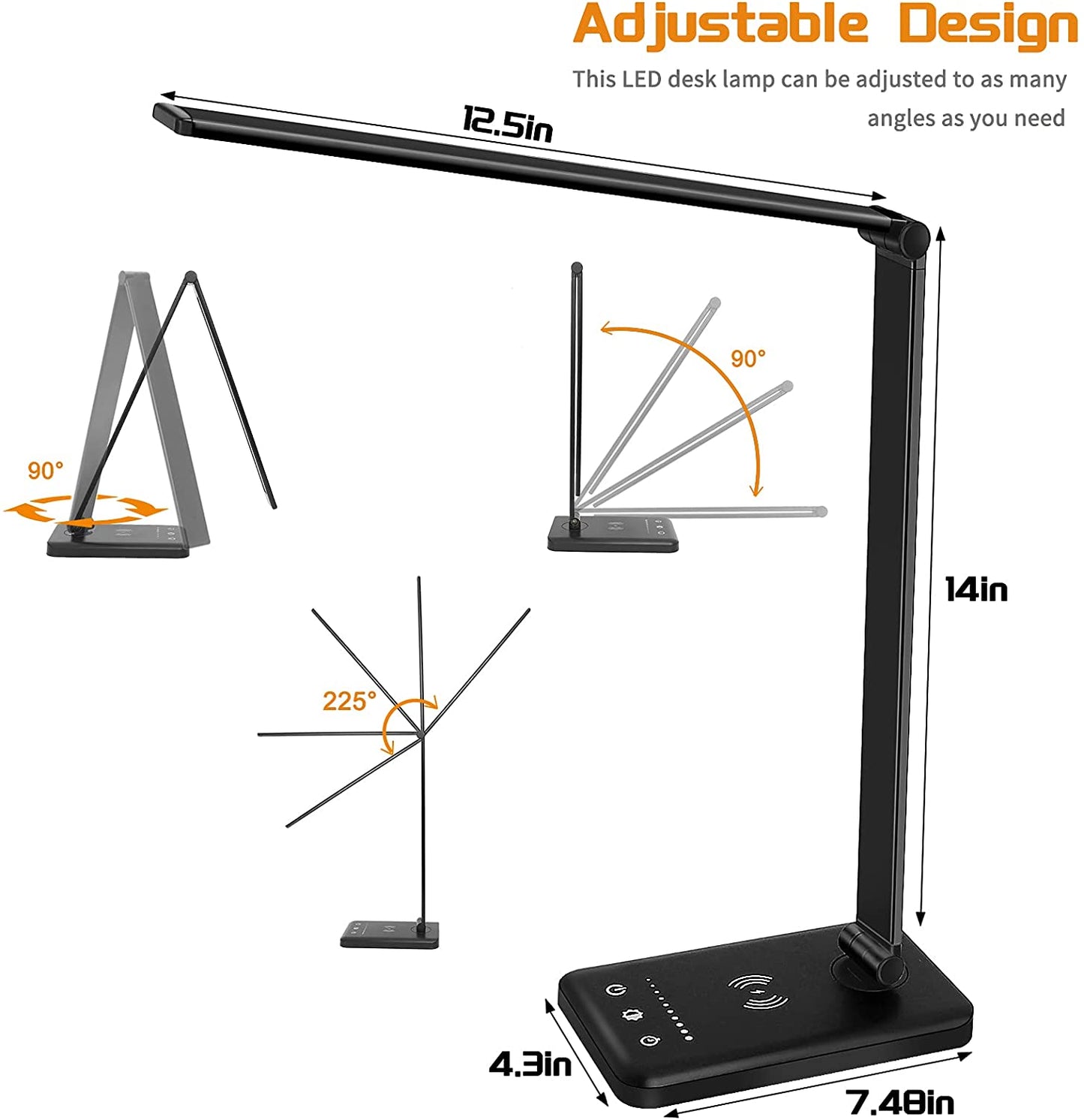 LED Desk Lamp with Wireless Charger,Touch Control,Usb Charging Port,Adjustable Arm,Eye Caring Table Lamp with 5 Lighting Modes & 10 Brightness Levels, 30/60 Min Auto Timer,Desk Lamps for Home Office