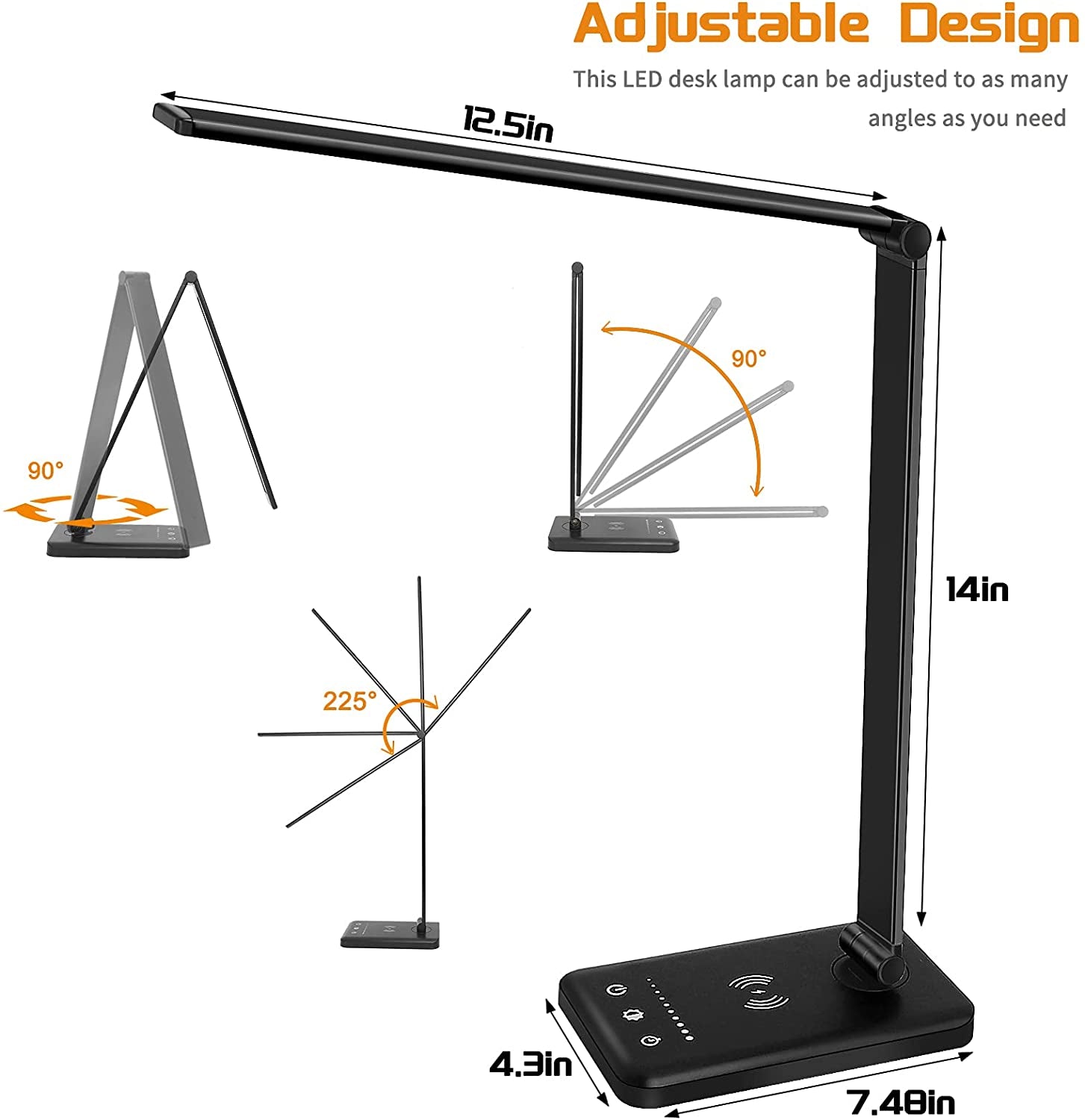 LED Desk Lamp with Wireless Charger,Touch Control,Usb Charging Port,Adjustable Arm,Eye Caring Table Lamp with 5 Lighting Modes & 10 Brightness Levels, 30/60 Min Auto Timer,Desk Lamps for Home Office
