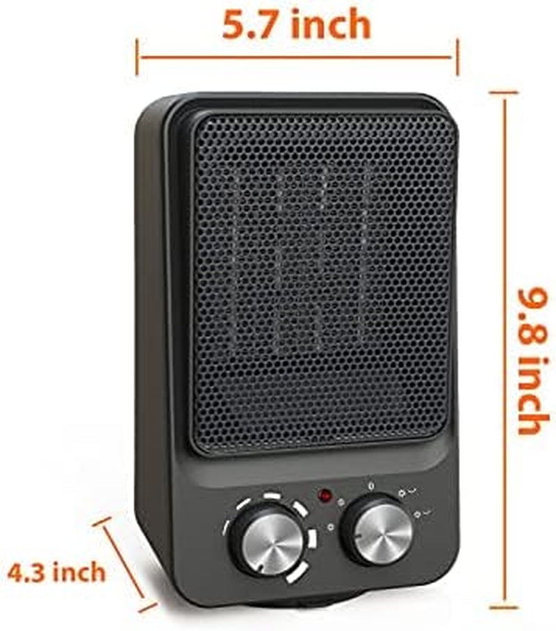 Small Space Heater Electric Ceramic Heater, Energy Efficient Mini Indoor Portable Heater with Tip-Over and Overheat Protection, Desk Quiet Space Heater for Bedroom, Office, Livingroom Use (Black)