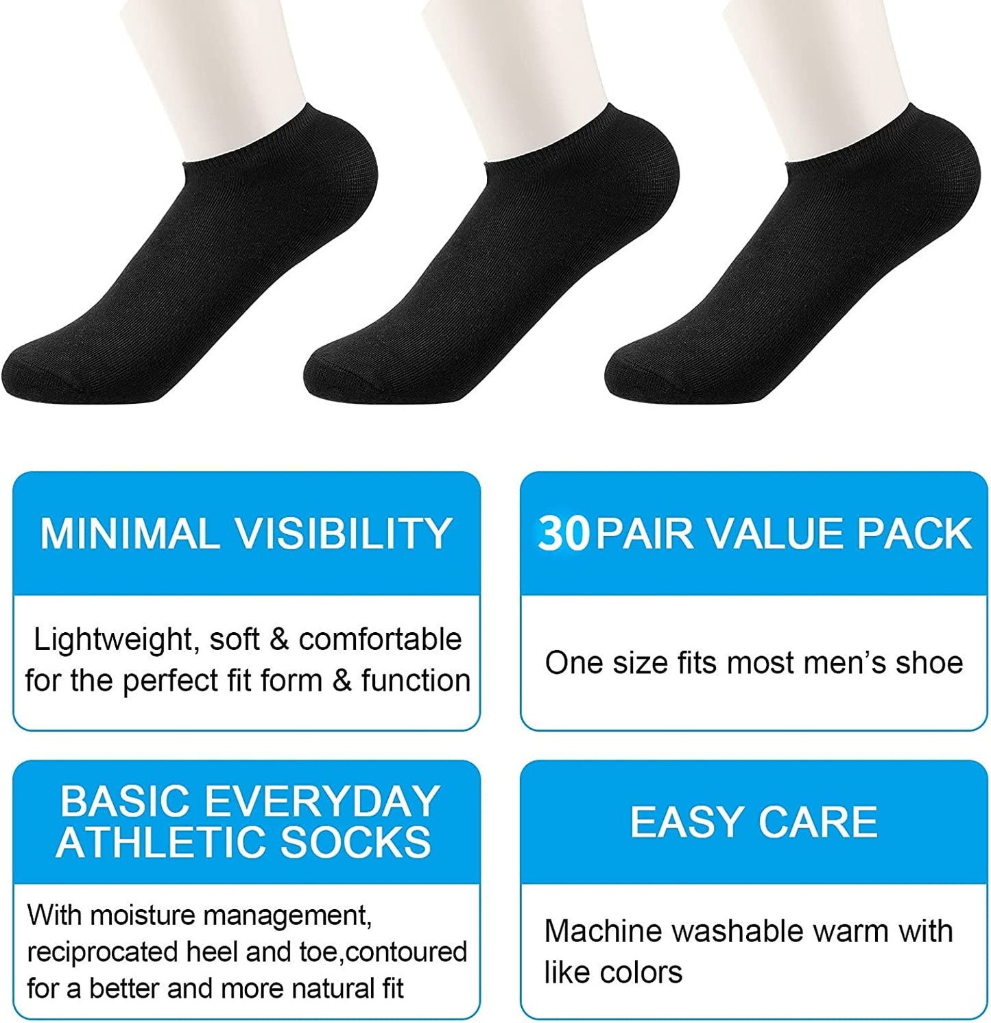30 Pairs Men Ankle Socks Low Breathable Casual Socks Sports Socks Thin Athletic Short Sock Bulk
