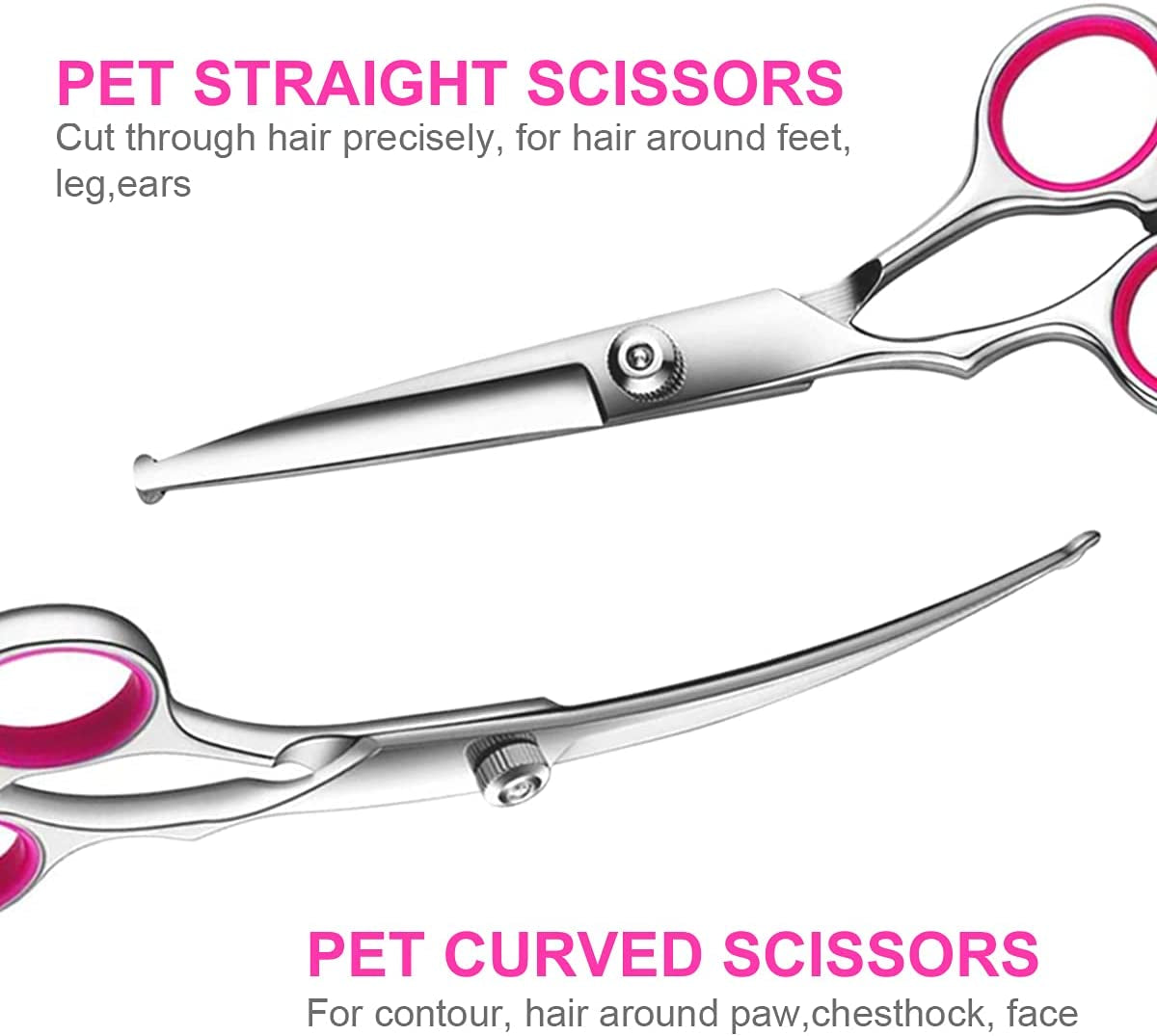 Dog Grooming Scissors Kit with Safety round Tips, Stainless Steel Professional Dog Grooming Shears Set - Thinning, Straight, Curved Shears and Comb for Long Short Hair for Dog Cat Pet