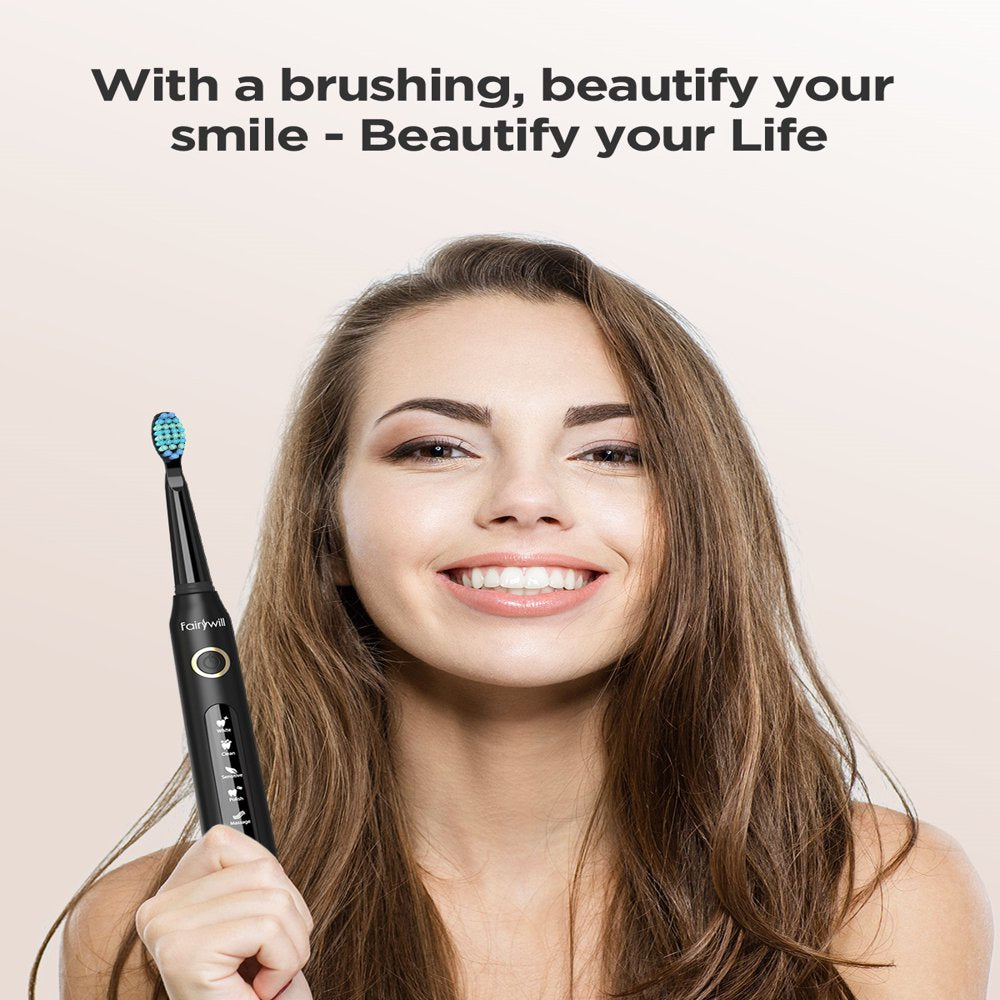 Rechargeable Power Toothbrush with 4 Brush Heads, 5 Modes and 2 Minutes Timer