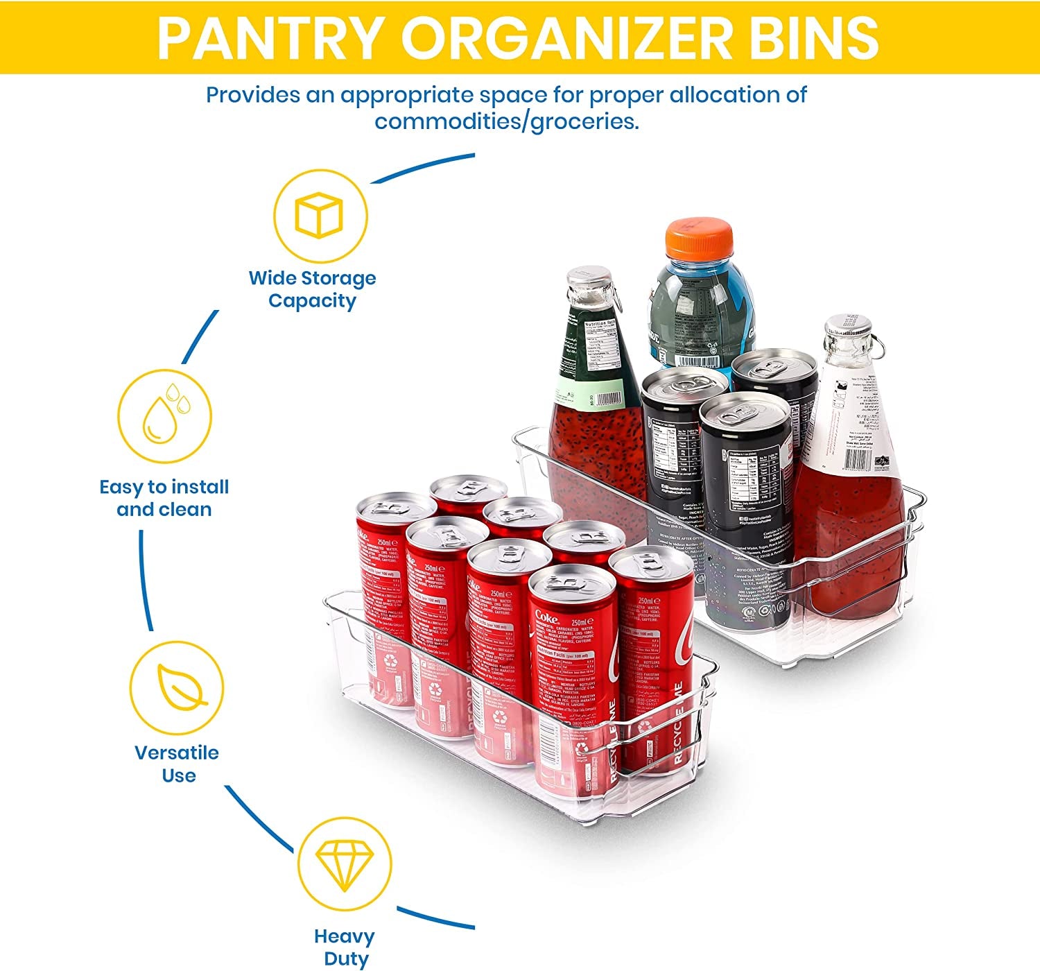 Small Pantry Organizer - Set of 4 Refrigerator Organizer Bins-Bpa Free Fridge Organizer for Freezers, Kitchen Countertops and Cabinets
