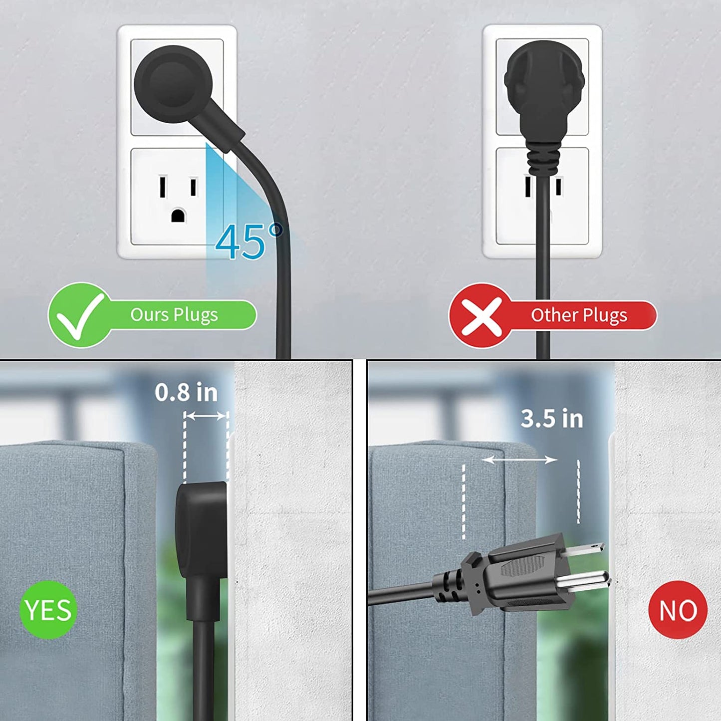 Surge Protector Power Strip - Widely Spaced 3 Outlets with On/Off Switch, 3 Always-On USB Ports, Flat Plug Extension Cord 5 Ft, Wall Mountable, Compact Desk USB Charging Station