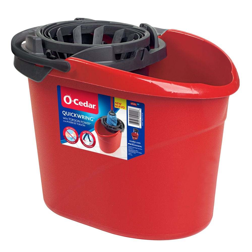O-Cedar Quickwring Bucket, 2.5 Gallon Mop Bucket with Wringer, Red