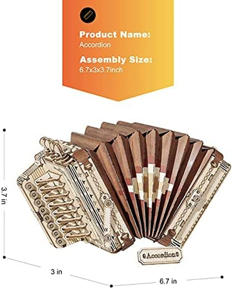 3D Wooden Puzzles for Adults Accordion Musical Instrument Model