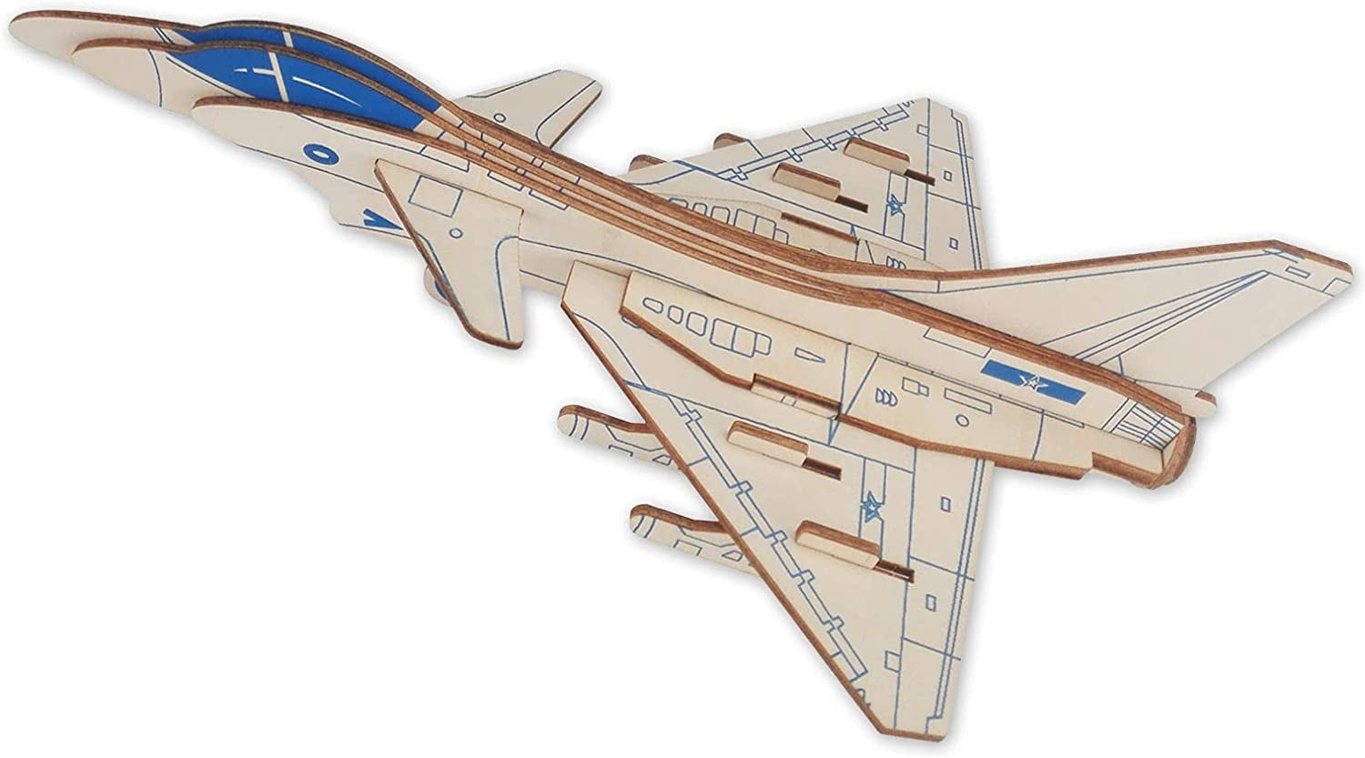 Hands Craft Airplane DIY 3D Wooden Puzzle Model Kit - Laser Cut Wooden Puzzle Craft Kit, Brain Teaser and Educational STEM DIY Building Model Toy，Fighter Jet